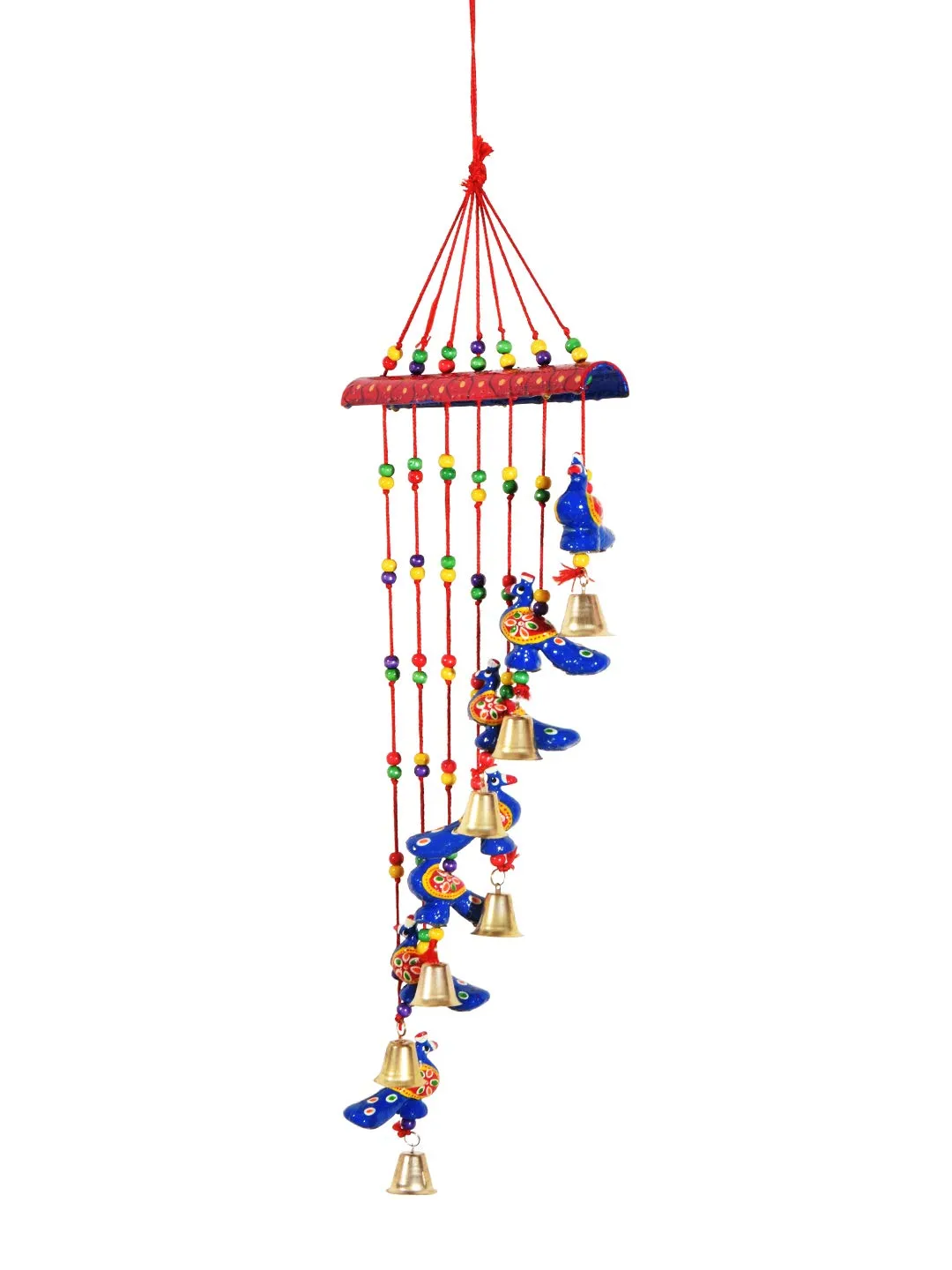 DreamKraft Handcrafted Peacock BTK Door Hanging Wood Windchime (77 CM, Multicolor)