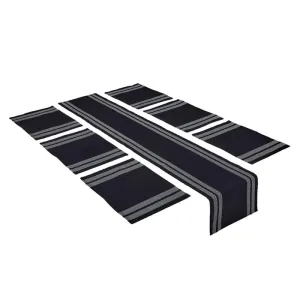 Encasa Homes Dining Set (6 Placemats in   1 Table Runner) | Ladder Black | Fine Ribbed Cotton | Modern Colours & Designs, Use at Home, Cafes, Restaurants & Hotels - Machine Washable