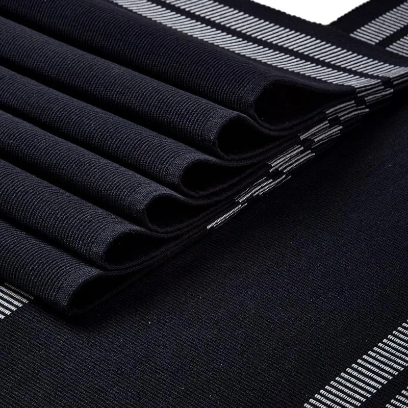 Encasa Homes Dining Set (6 Placemats in   1 Table Runner) | Ladder Black | Fine Ribbed Cotton | Modern Colours & Designs, Use at Home, Cafes, Restaurants & Hotels - Machine Washable