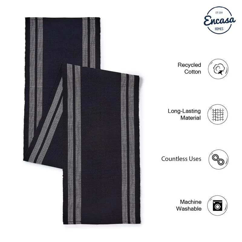 Encasa Homes Dining Set (6 Placemats in   1 Table Runner) | Ladder Black | Fine Ribbed Cotton | Modern Colours & Designs, Use at Home, Cafes, Restaurants & Hotels - Machine Washable