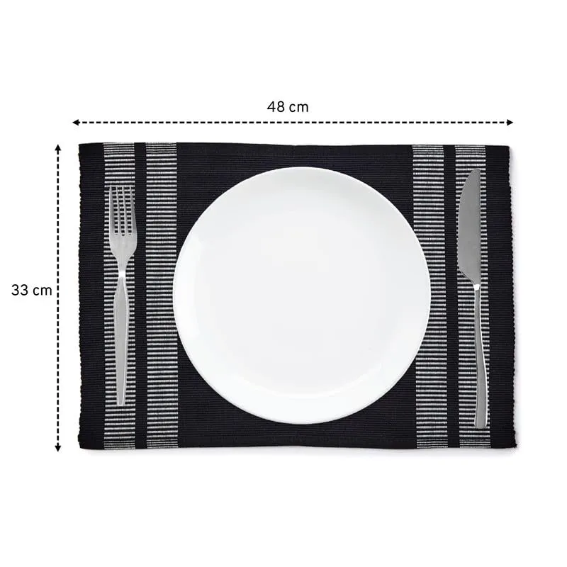 Encasa Homes Dining Set (6 Placemats in   1 Table Runner) | Ladder Black | Fine Ribbed Cotton | Modern Colours & Designs, Use at Home, Cafes, Restaurants & Hotels - Machine Washable