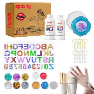 Epoxity Resin DIY Kit includes 210g 2:1 Epoxy Resin, Key Chain and Coaster Mould with Glitter, Pigments and keychain rings