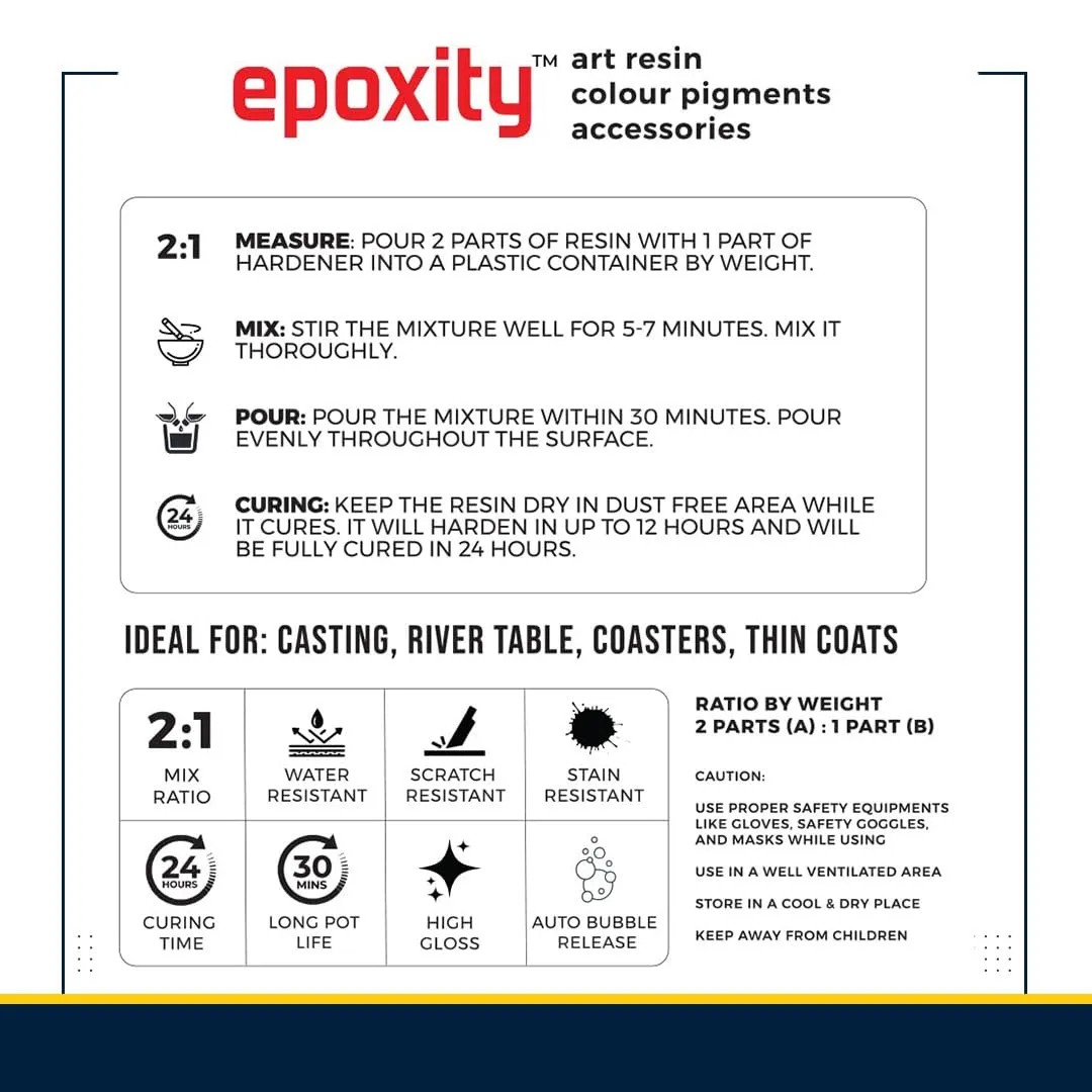 Epoxity Resin DIY Kit includes 210g 2:1 Epoxy Resin, Key Chain and Coaster Mould with Glitter, Pigments and keychain rings