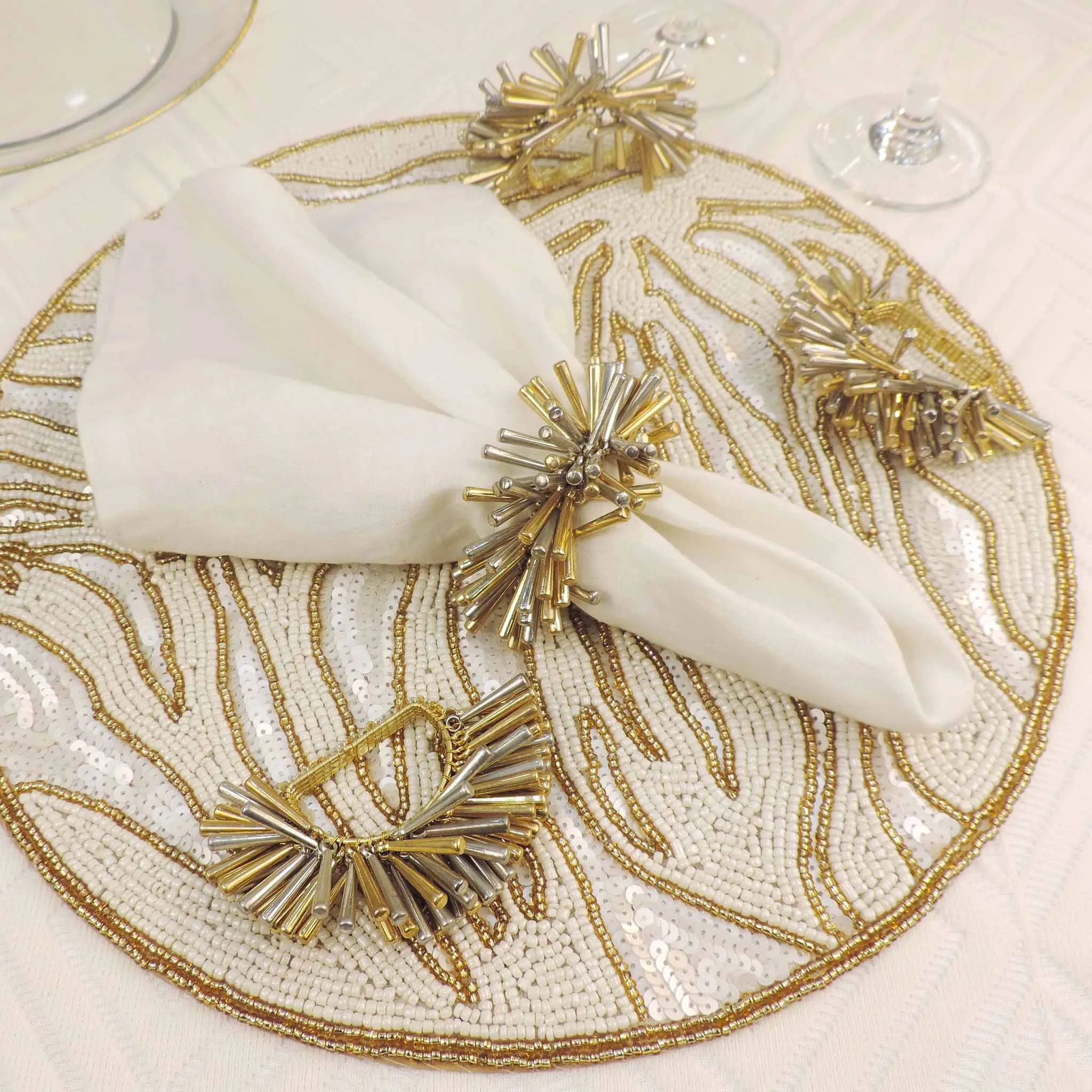 Fan-Burst Napkin Ring in Gold & Silver, Set of 4