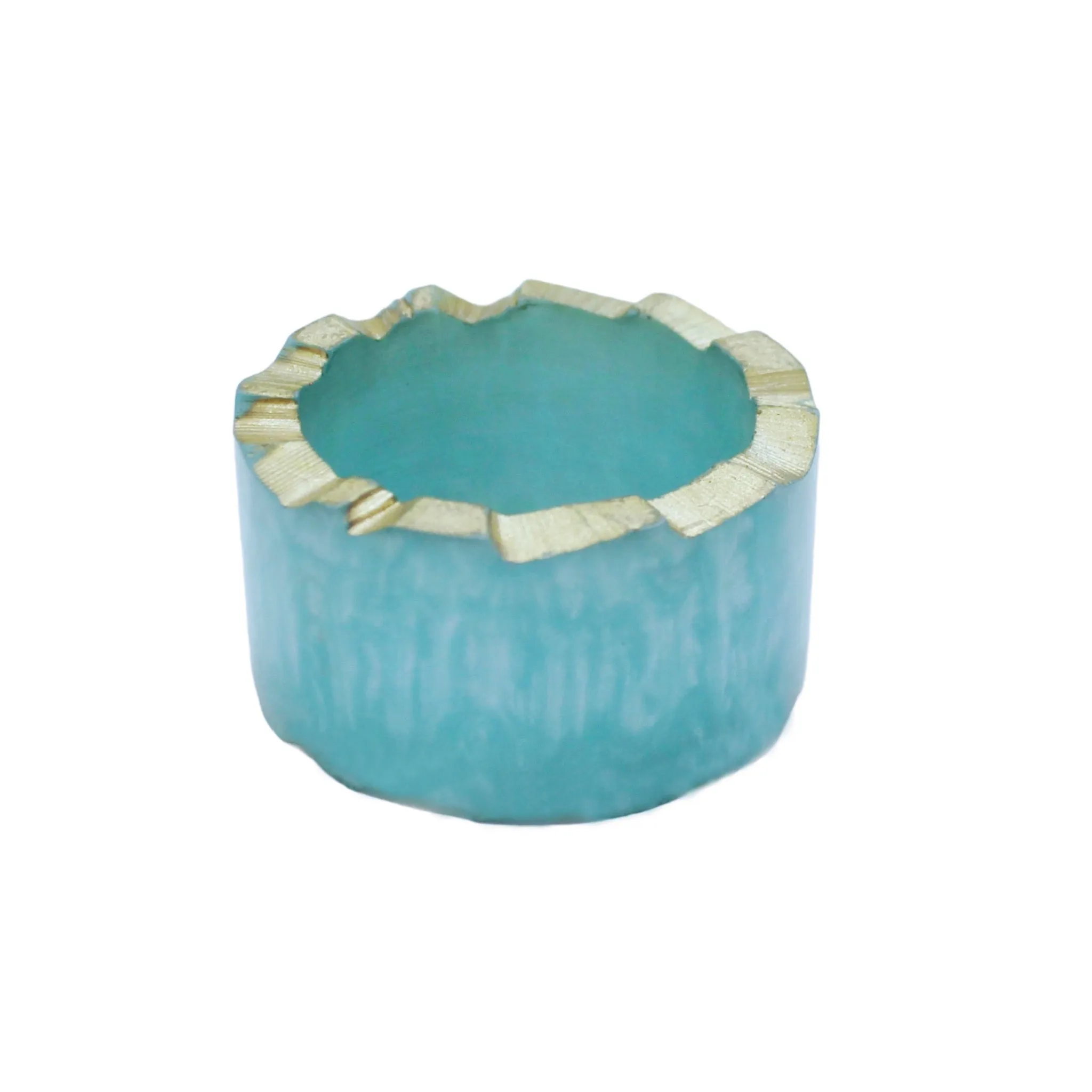 Glamour Resin Napkin Ring In Aqua & Gold, Set of 4