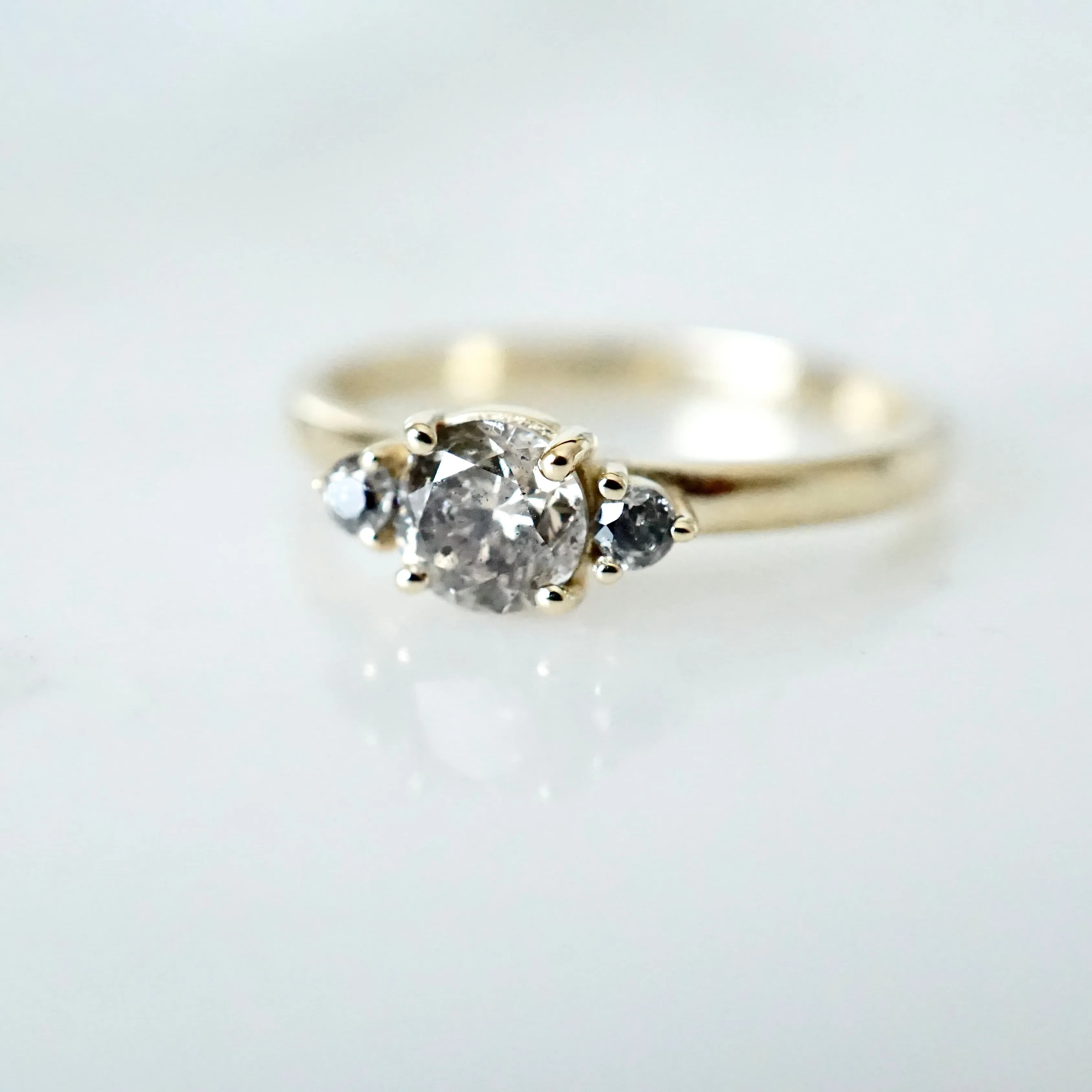 Gray Salt and Pepper Diamond Ring - Three Stone Engagement Ring