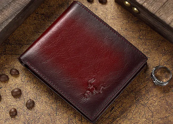 GWA030 - Ming Clan Gradient Red Cowhide Leather Wallet