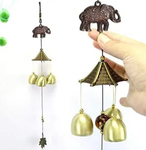 Hardik Home Dcor 3 Bell Feng Shui Positive Energy Elephant Metal Wind Chimes for Home & Office (20 inch)