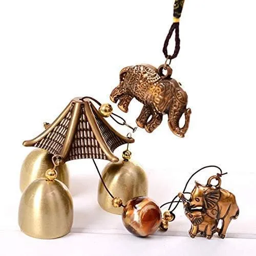 Hardik Home Dcor 3 Bell Feng Shui Positive Energy Elephant Metal Wind Chimes for Home & Office (20 inch)