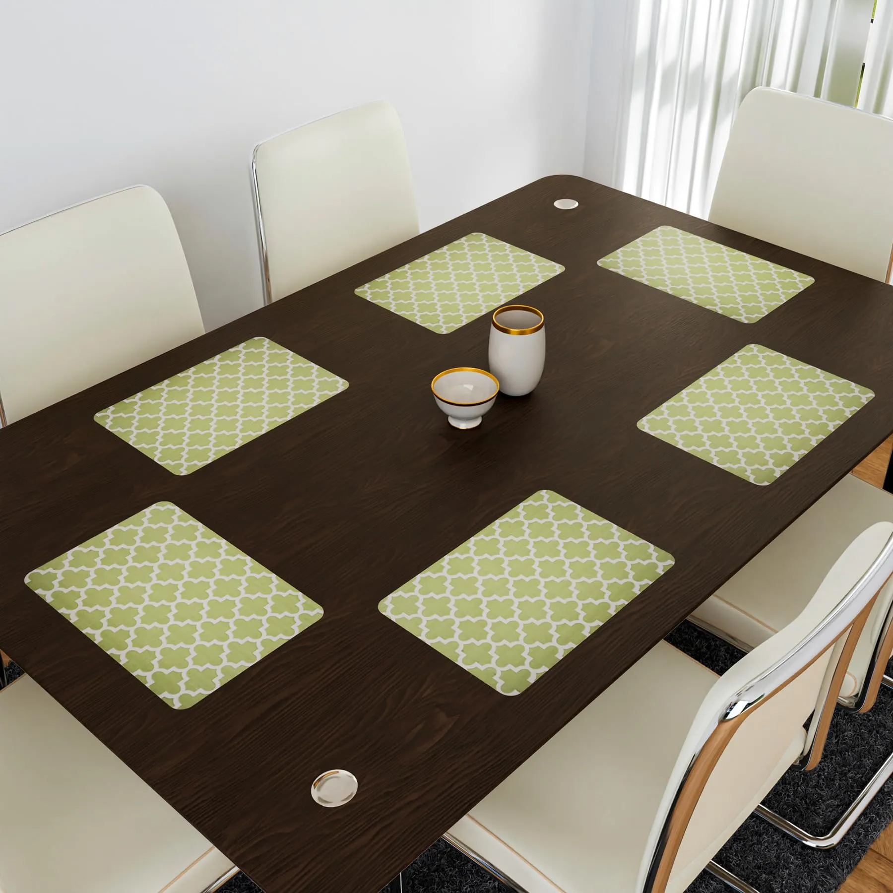 Heart Home Placemat | Placemats for Dining Room | Anti-Slip Table Mat Set | Placemats for Kitchen Table | Dining Table Placemats | Hexagon-Design Placemat | 6 Piece Set | Green