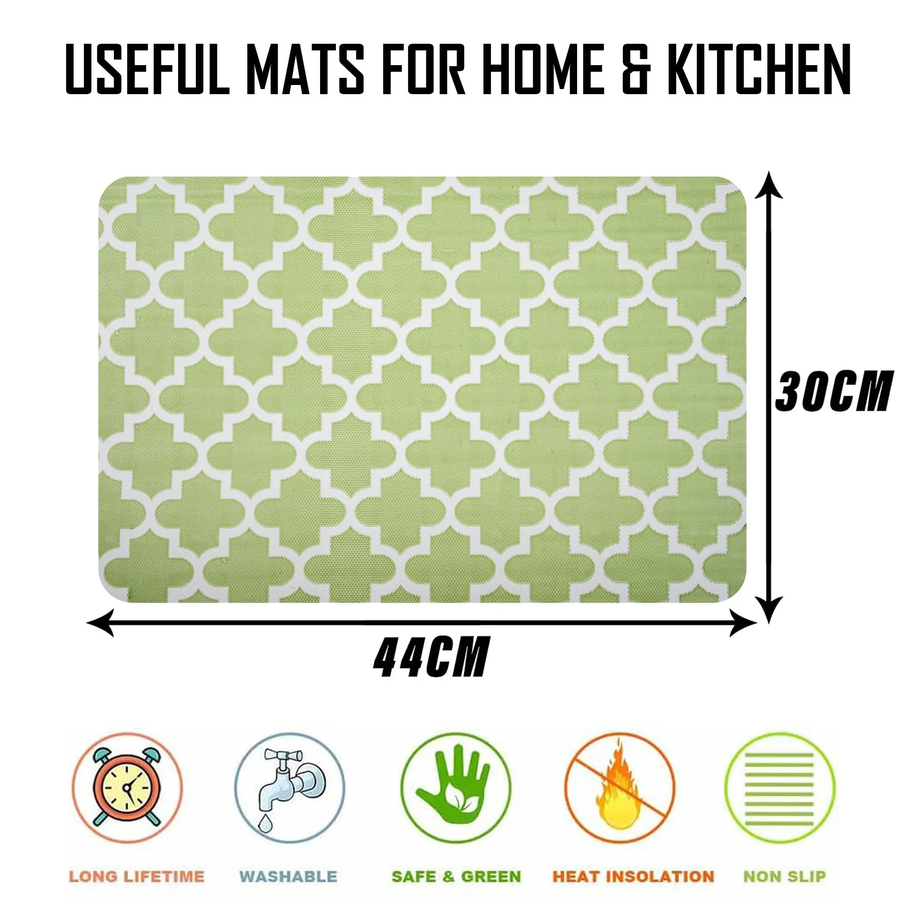 Heart Home Placemat | Placemats for Dining Room | Anti-Slip Table Mat Set | Placemats for Kitchen Table | Dining Table Placemats | Hexagon-Design Placemat | 6 Piece Set | Green