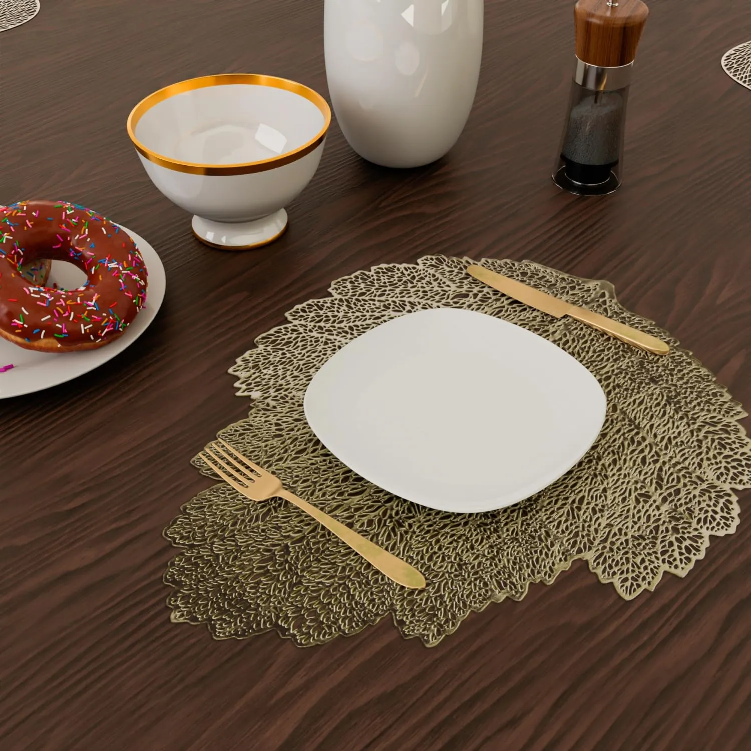 Heart Home Placemat | Placemats for Dining Room | Designer Table Mat Set | Placemats for Kitchen Table | Side Table Placemats | Patta Shape Placemat | 4 Piece Set | Golden