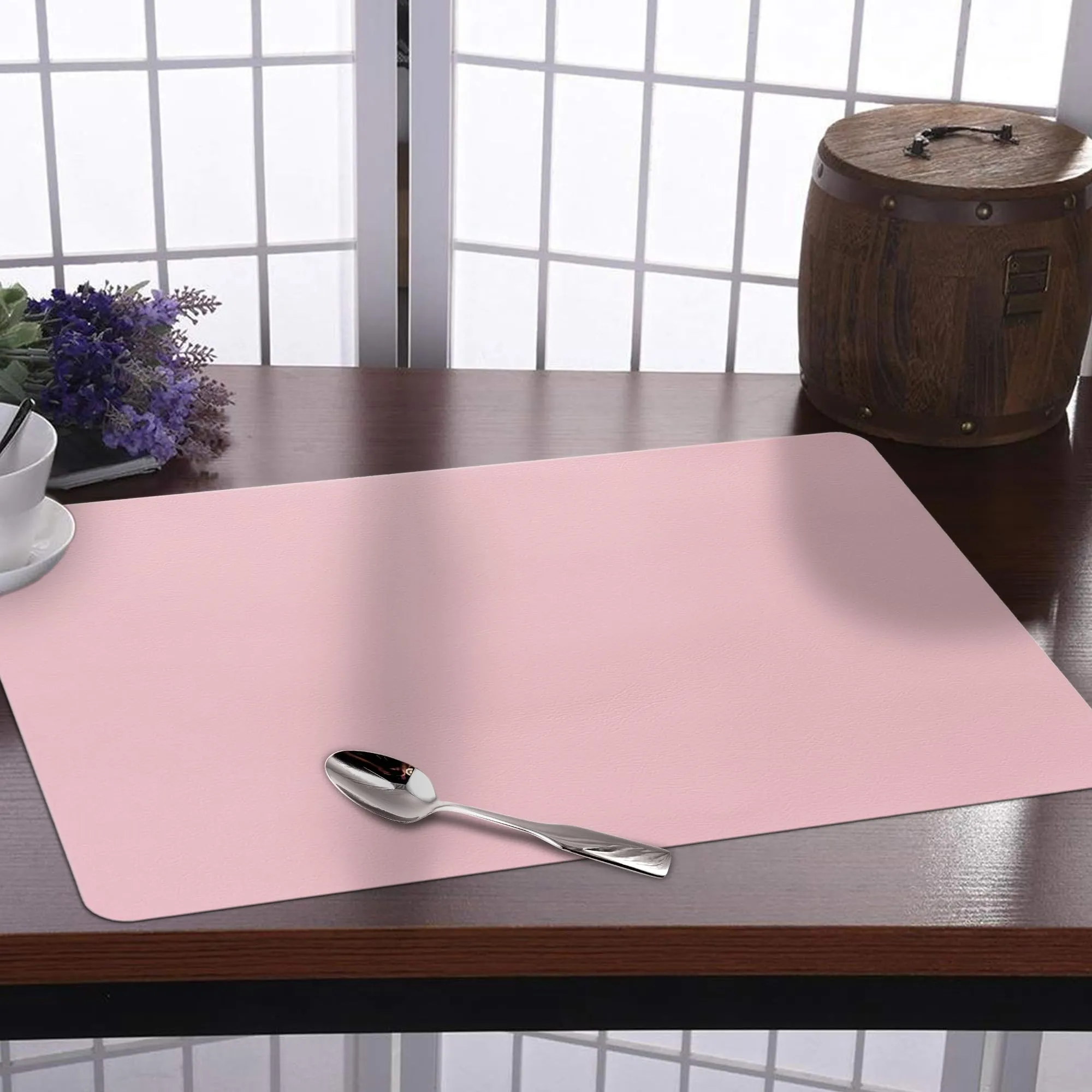 Kuber Industries 18 Pcs Waterproof Dining Table Mats | Anti-Skid Placemats for Food Plates & Hot Pots | for Home & Restaurants - Grey & Pink