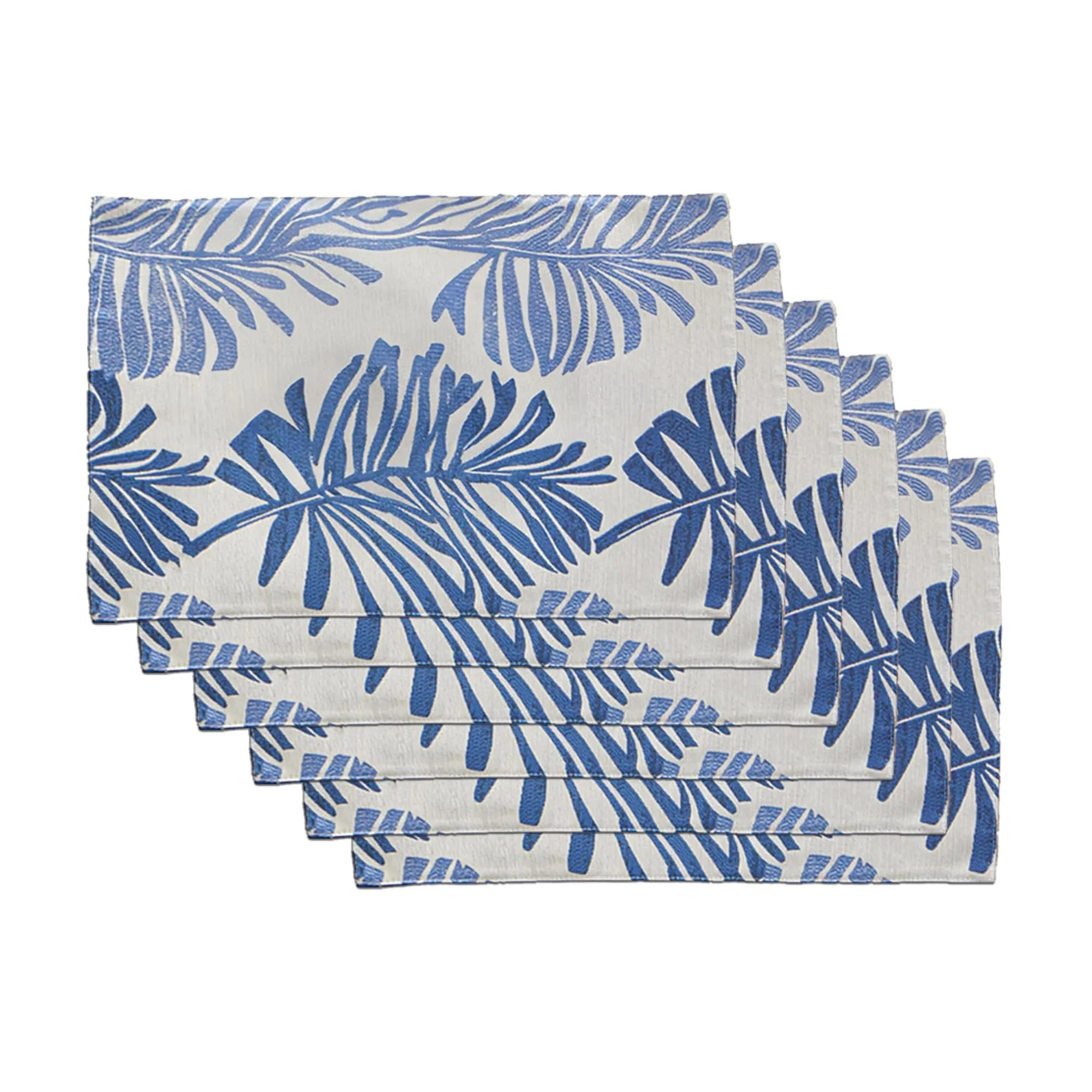 Kuber Industries 30 Pcs Dining Table Mats | Jacquard Cloth Placemats for Food Plates & Hot Pots for Home | Leaf Design -White & Blue