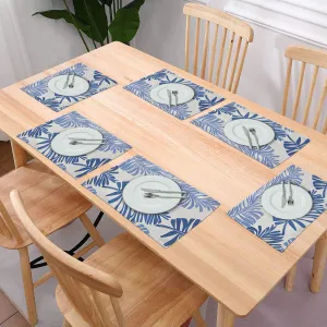 Kuber Industries 30 Pcs Dining Table Mats | Jacquard Cloth Placemats for Food Plates & Hot Pots for Home | Leaf Design -White & Blue