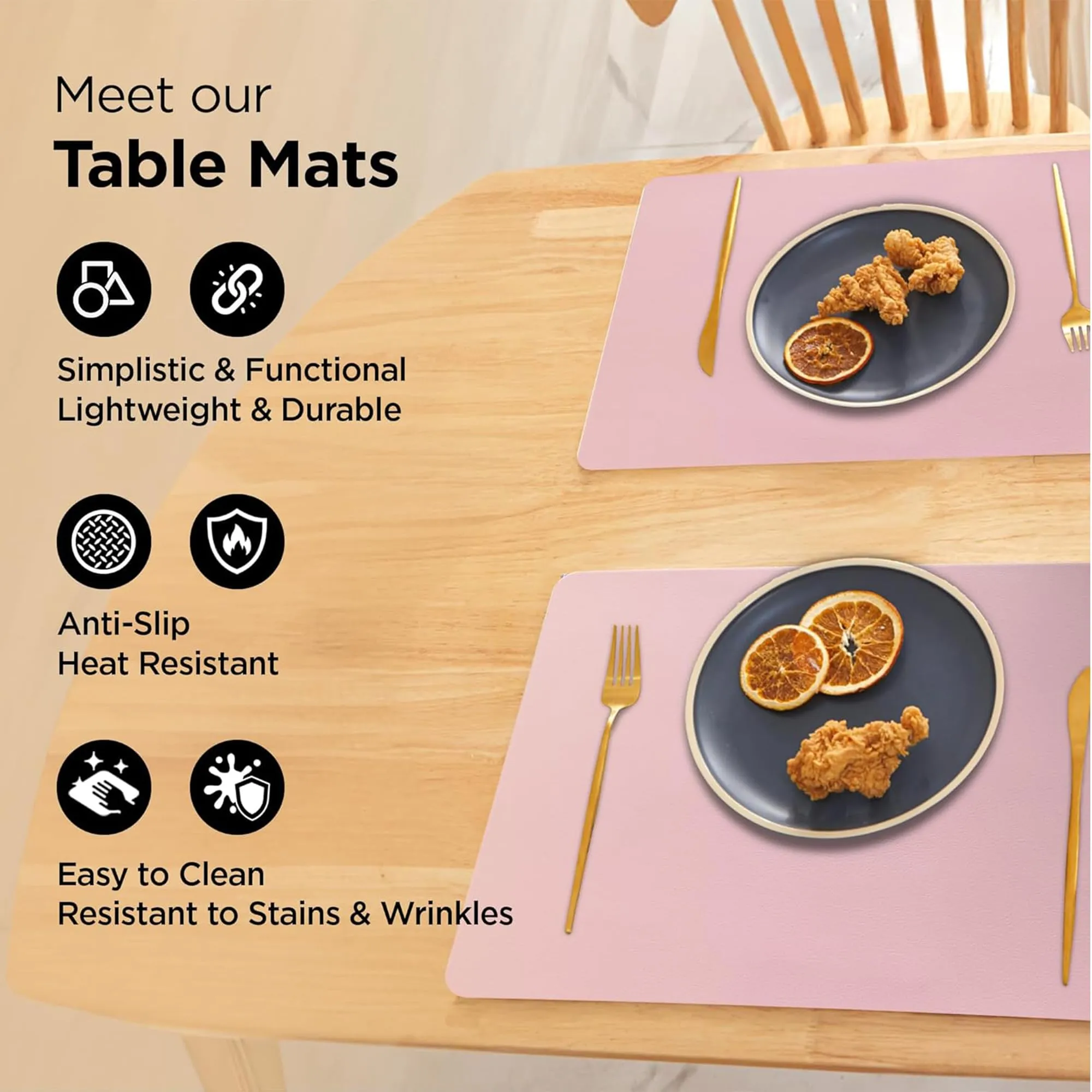 Kuber Industries 36 Pcs Waterproof Dining Table Mats | Anti-Skid Placemats for Food Plates & Hot Pots | for Home & Restaurants - Grey & Pink