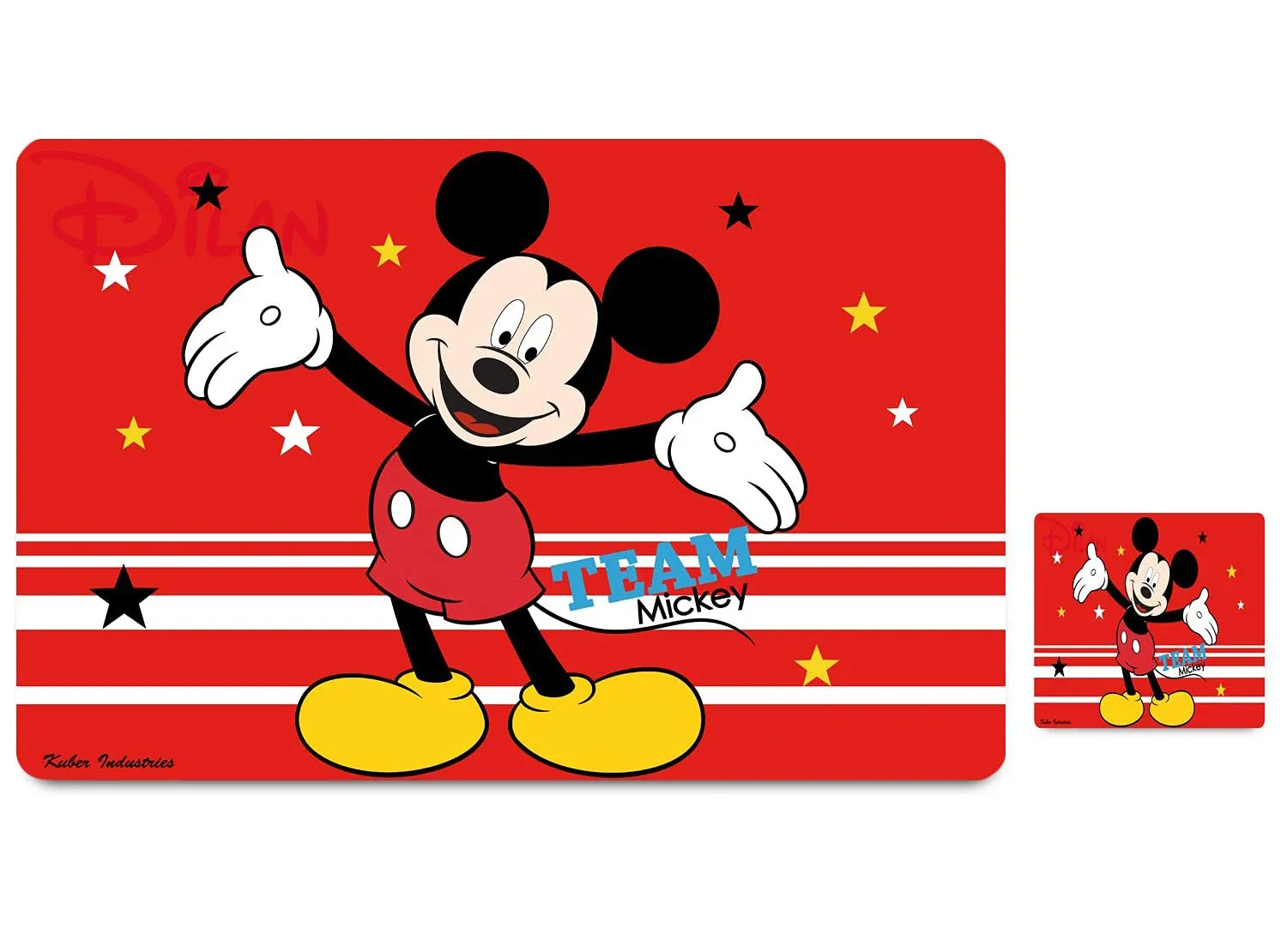 Kuber Industries Disney Team Mickey Printed PVC Stain Resistant, Anti-Skid, Waterproof 6 Pcs Placemats with 6 Pcs Tea Coasters Set for Dining Kitchen Restaurant Table, Set of 12 (Red)