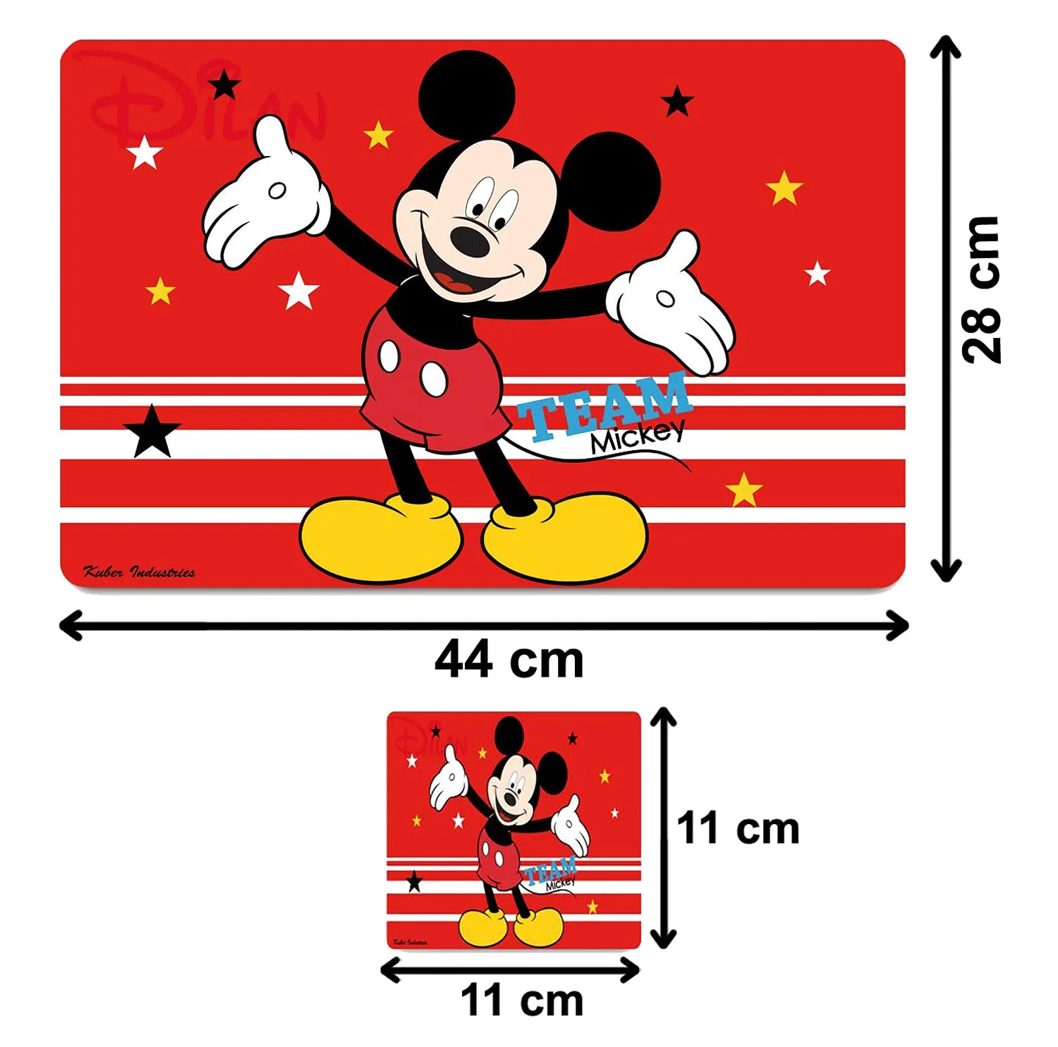 Kuber Industries Disney Team Mickey Printed PVC Stain Resistant, Anti-Skid, Waterproof 6 Pcs Placemats with 6 Pcs Tea Coasters Set for Dining Kitchen Restaurant Table, Set of 12 (Red)