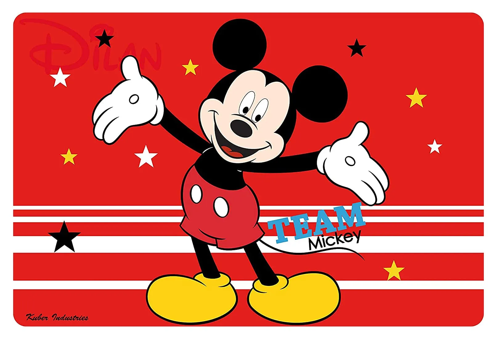 Kuber Industries Disney Team Mickey Printed PVC Stain Resistant, Anti-Skid, Waterproof 6 Pcs Placemats with 6 Pcs Tea Coasters Set for Dining Kitchen Restaurant Table, Set of 12 (Red)