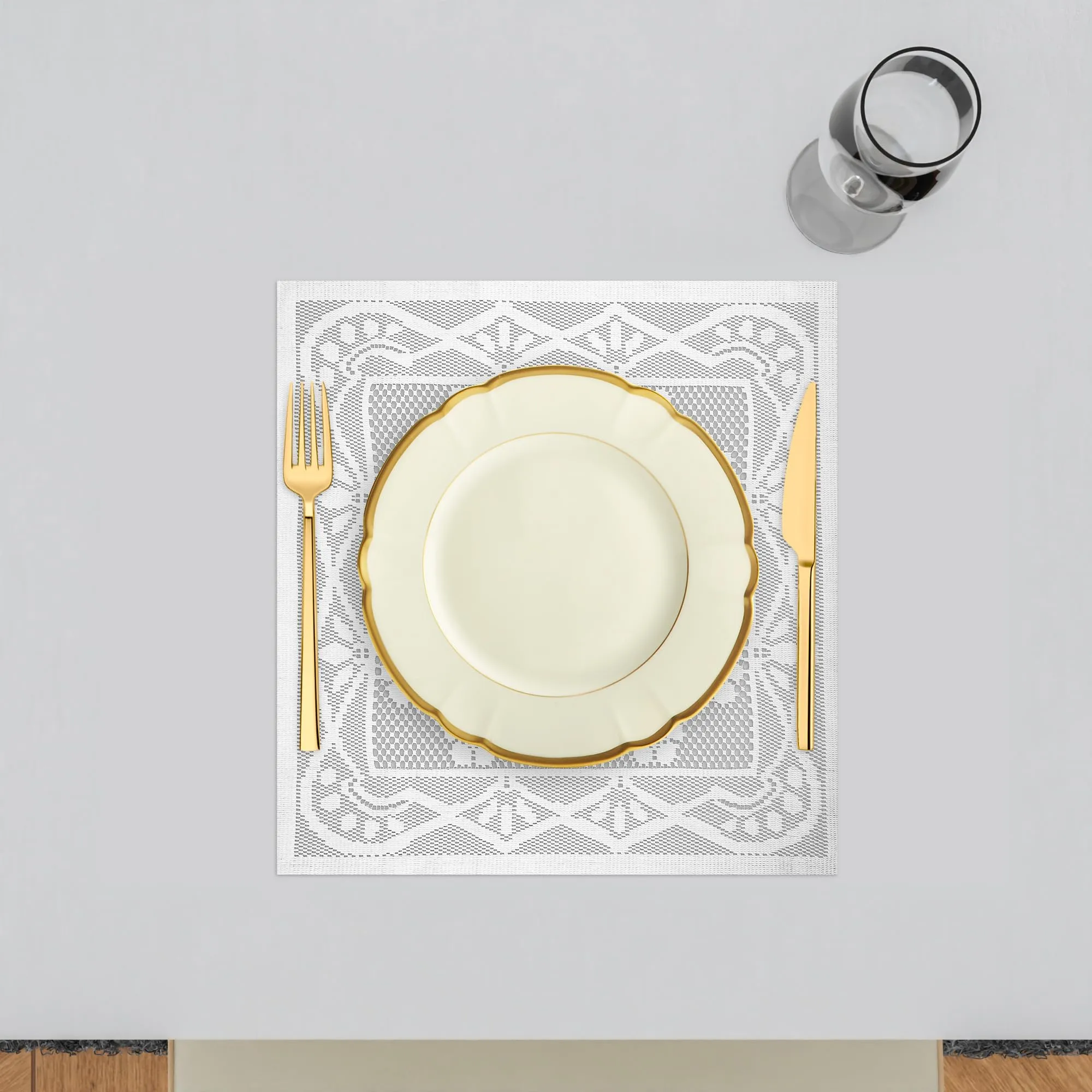 Kuber Industries Placemat | Dining Table Placemat | Center Table Mats | Square Plain Net Placemat Set | Side Table Placemats for Hotel-Home Décor | 20 Inch | Pack of 2 | White