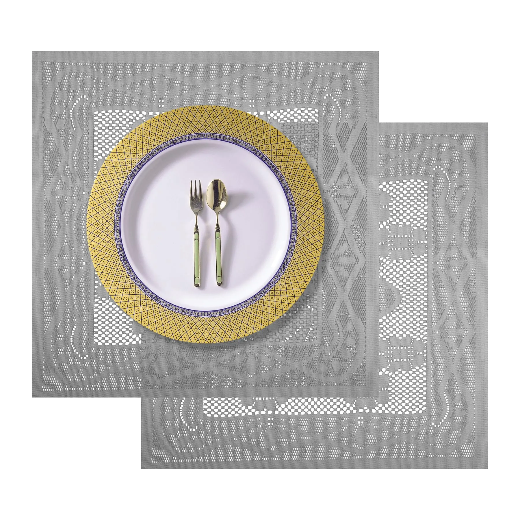 Kuber Industries Placemat | Dining Table Placemat | Center Table Mats | Square Plain Net Placemat Set | Side Table Placemats for Hotel-Home Décor | 20 Inch | Pack of 2 | White