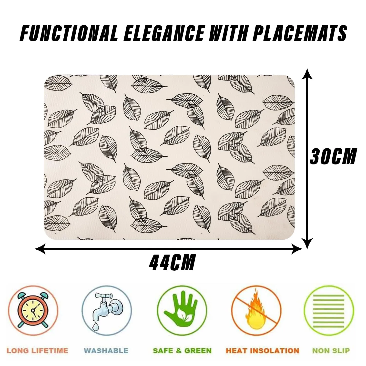 Kuber Industries Placemat | Placemats for Dining Room | Anti-Slip Table Mat Set | Placemats for Kitchen Table | Dining Table Placemats | Leaf-Design Placemat | 6 Piece Set | Cream