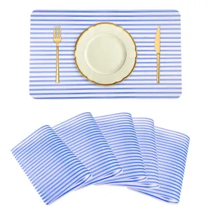 Kuber Industries Placemat | Placemats for Dining Room | Anti-Slip Table Mat Set | Placemats for Kitchen Table | Dining Table Placemats | Lining-Design Placemat | 6 Piece Set | Blue