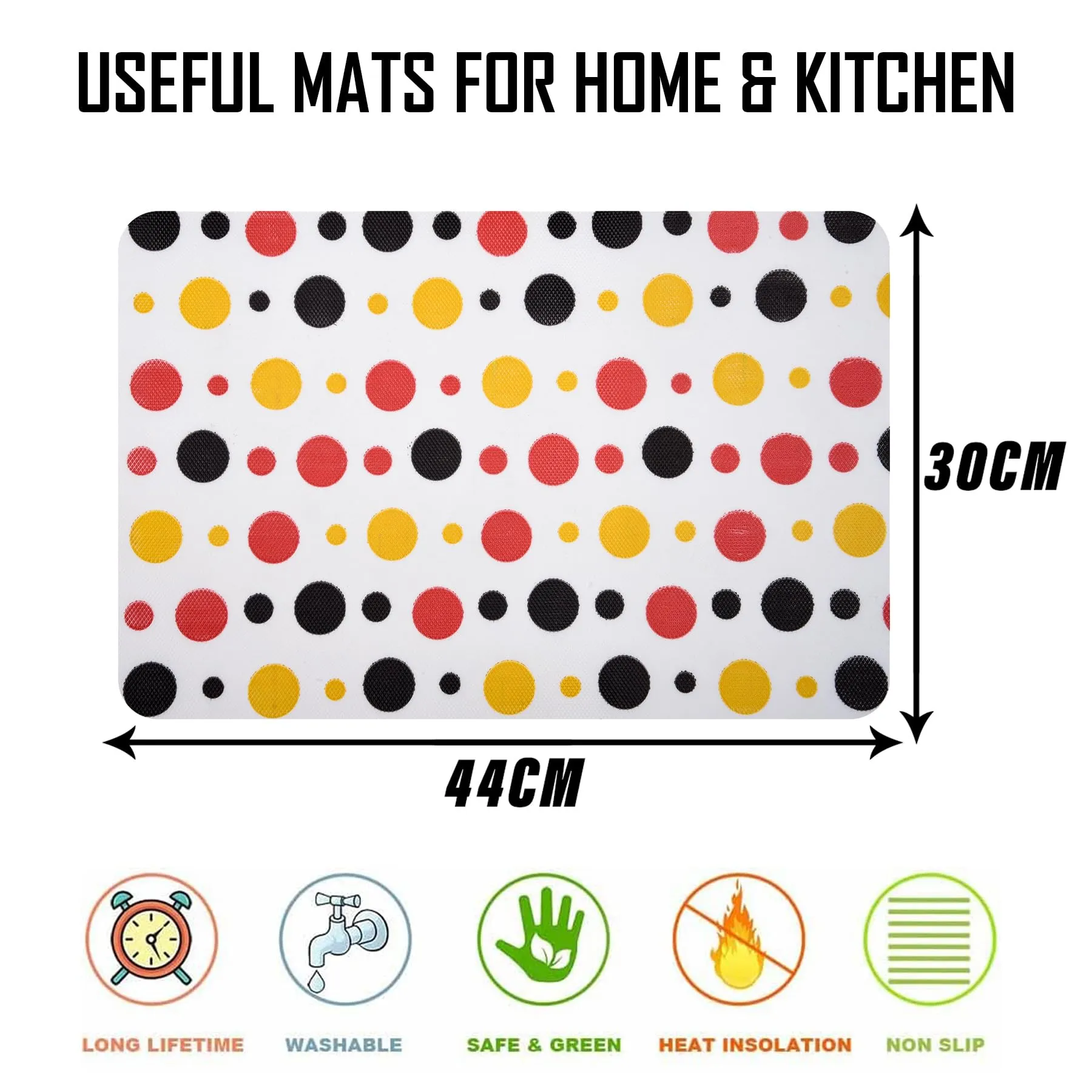 Kuber Industries Placemat | Placemats for Dining Room | Anti-Slip Table Mat Set | Placemats for Kitchen Table | Dining Table Placemats | Multi Dot Placemat | 6 Piece Set | White