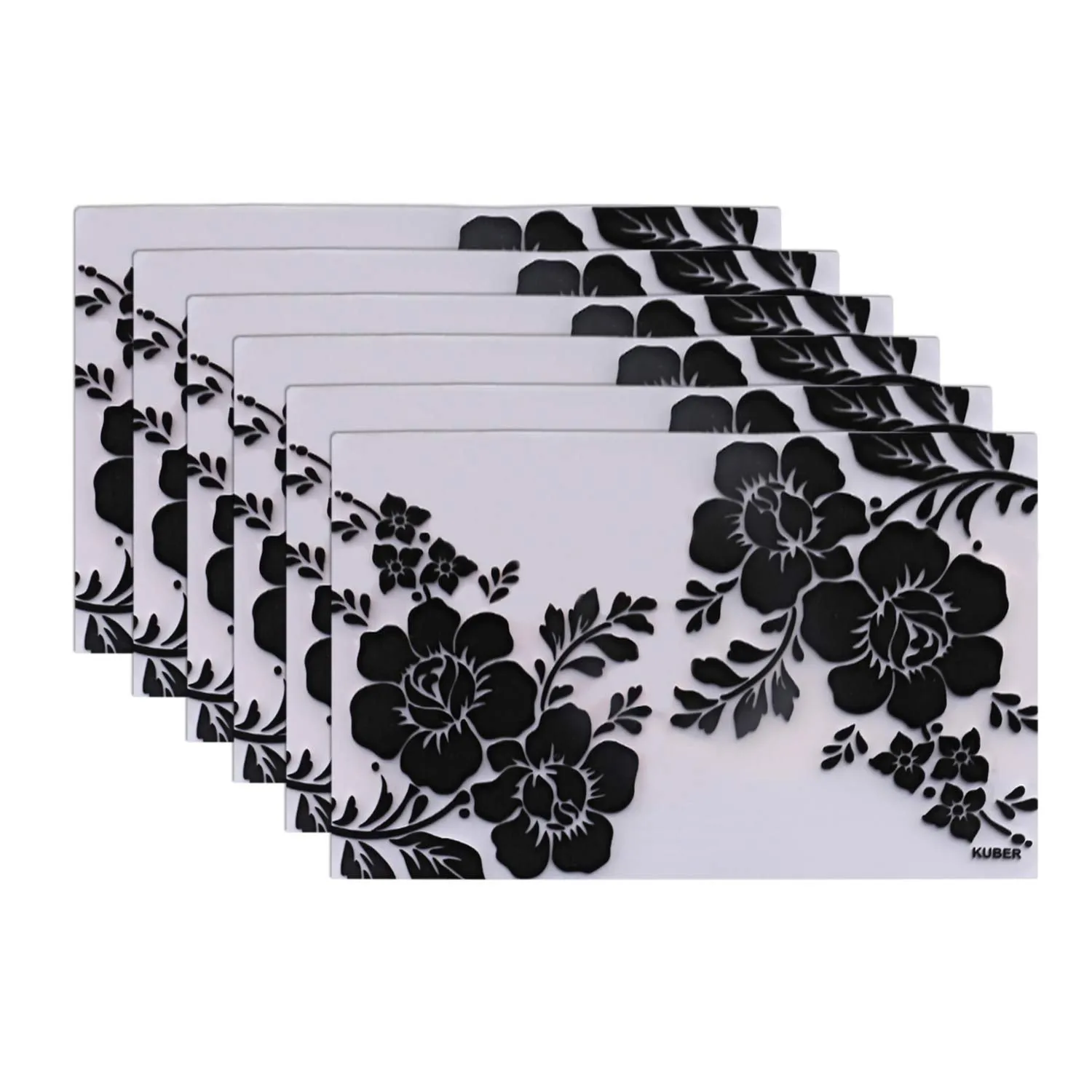 Kuber Industries PVC 6 Pieces Dining Table Placemat Set (Black & White) -CTLTC11142