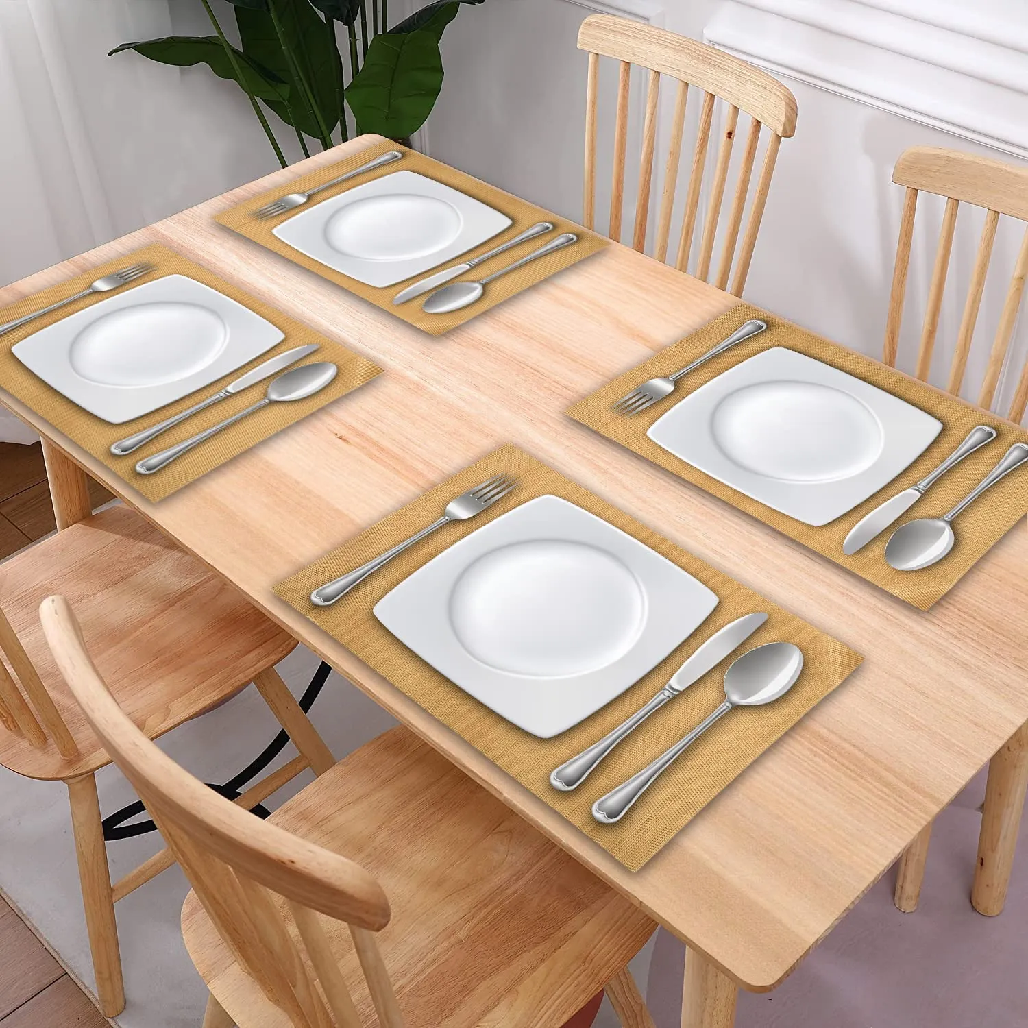 Kuber Industries Reversible Non-Slip Wipe Clean Heat Resistant PVC Placemats for Dining Table, Set of 6 (Gold)-50KM01311