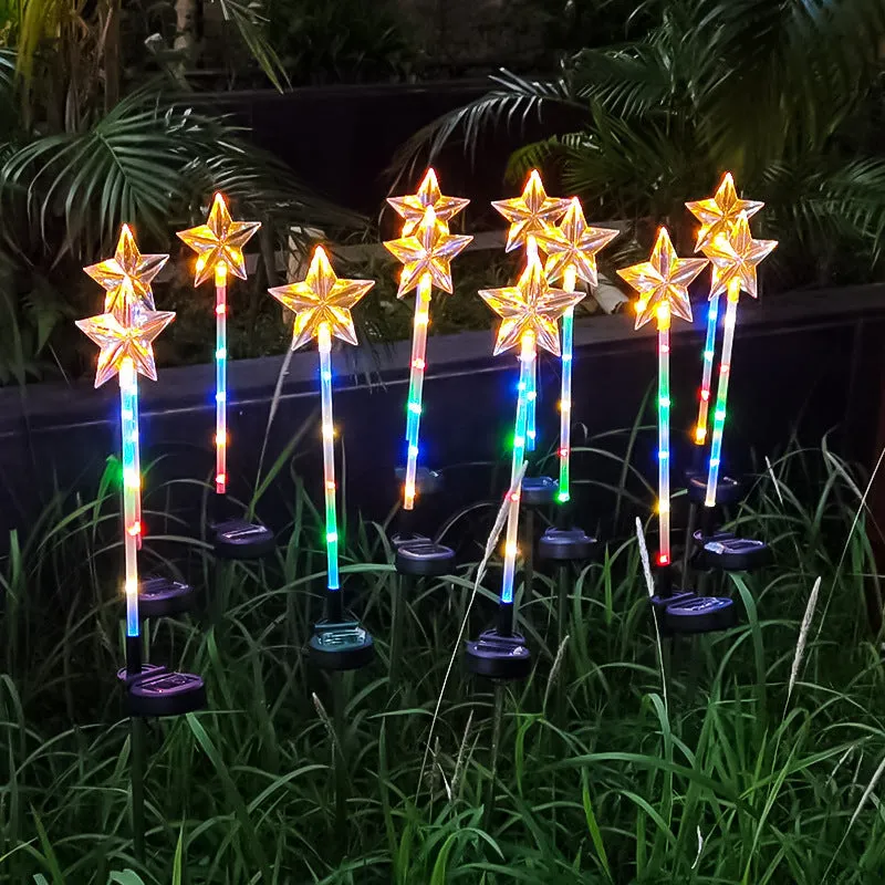 LED Solar-Powered Five-Pointed Star Ground Stake Lights, 5-Pack, Outdoor Lawn, Park, and Christmas Tree Decorative Lighting, Perfect for Garden and Yard Decor.Christmas Light Stakes