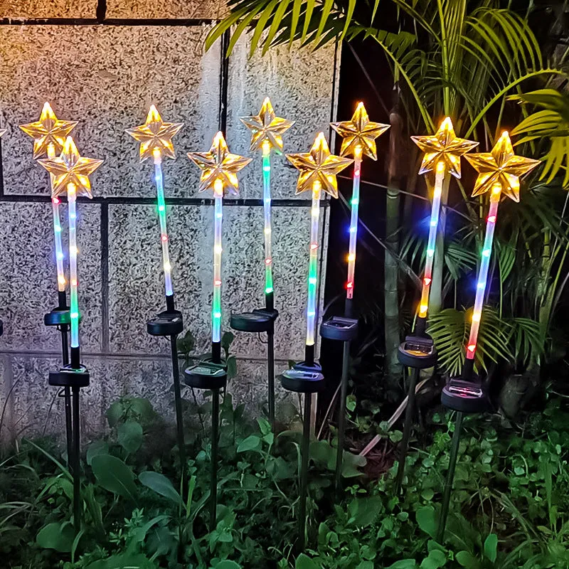 LED Solar-Powered Five-Pointed Star Ground Stake Lights, 5-Pack, Outdoor Lawn, Park, and Christmas Tree Decorative Lighting, Perfect for Garden and Yard Decor.Christmas Light Stakes