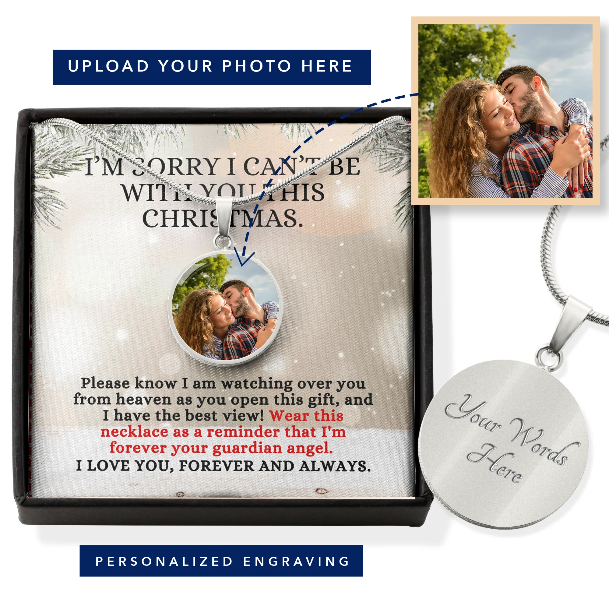 Loved One In Heaven Custom Photo Round Pendant Necklace Remembrance Keepsake