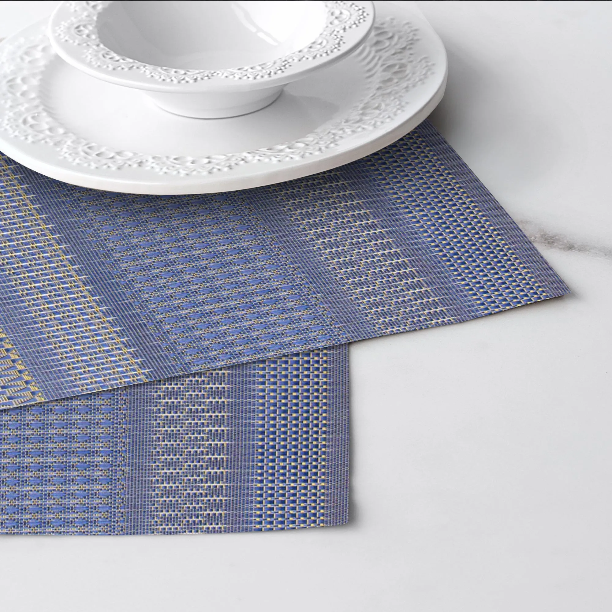 Luxury Placemat Set of 4 | Heat Resistant Placemats | Table Mats | Cotton Home - Blue Zigzag