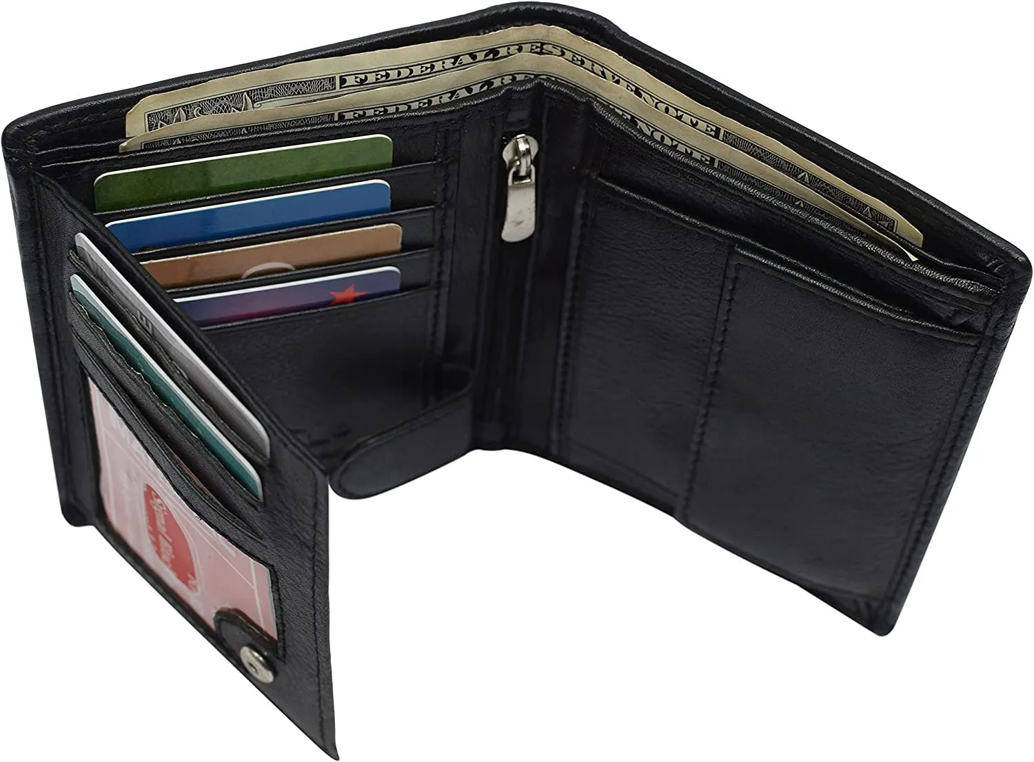 Marshal Men's Genuine Leather Hipster Style Bifold Trifold RFID Blocking Wallet with ID Window