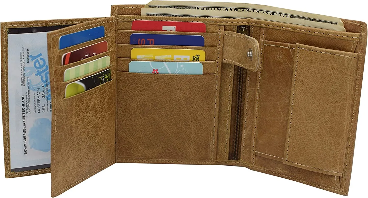 Marshal Men's Genuine Leather Hipster Style Bifold Trifold RFID Blocking Wallet with ID Window