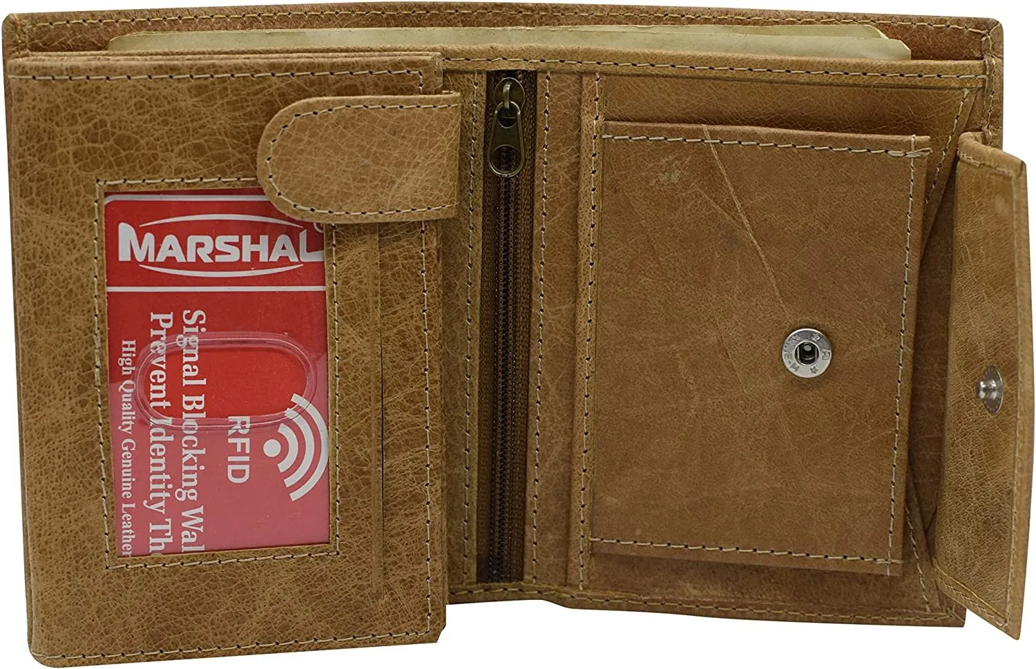 Marshal Men's Genuine Leather Hipster Style Bifold Trifold RFID Blocking Wallet with ID Window