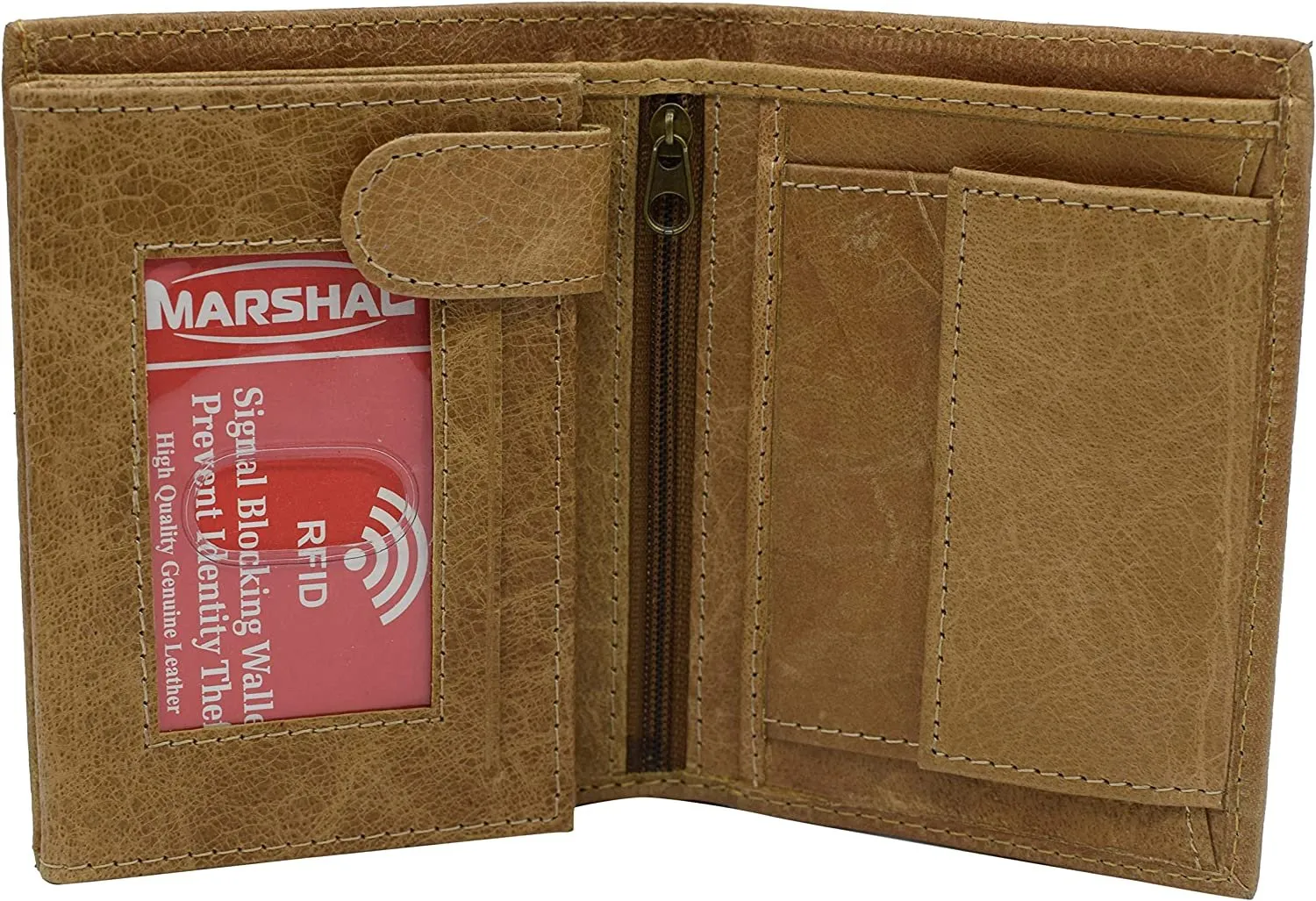 Marshal Men's Genuine Leather Hipster Style Bifold Trifold RFID Blocking Wallet with ID Window