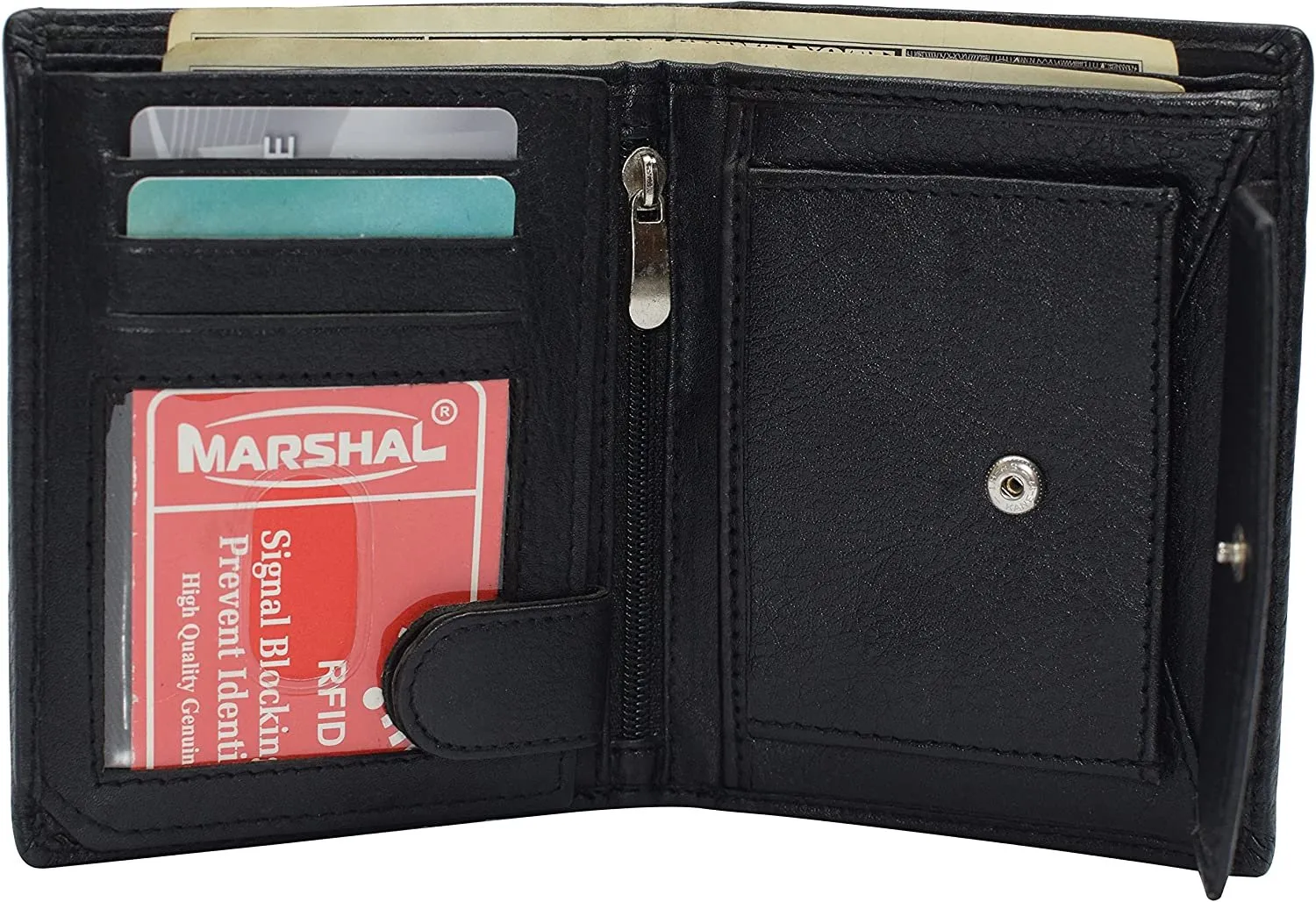 Marshal Men's Genuine Leather Hipster Style Bifold Trifold RFID Blocking Wallet with ID Window