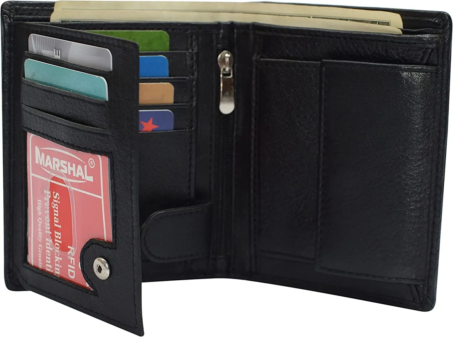 Marshal Men's Genuine Leather Hipster Style Bifold Trifold RFID Blocking Wallet with ID Window