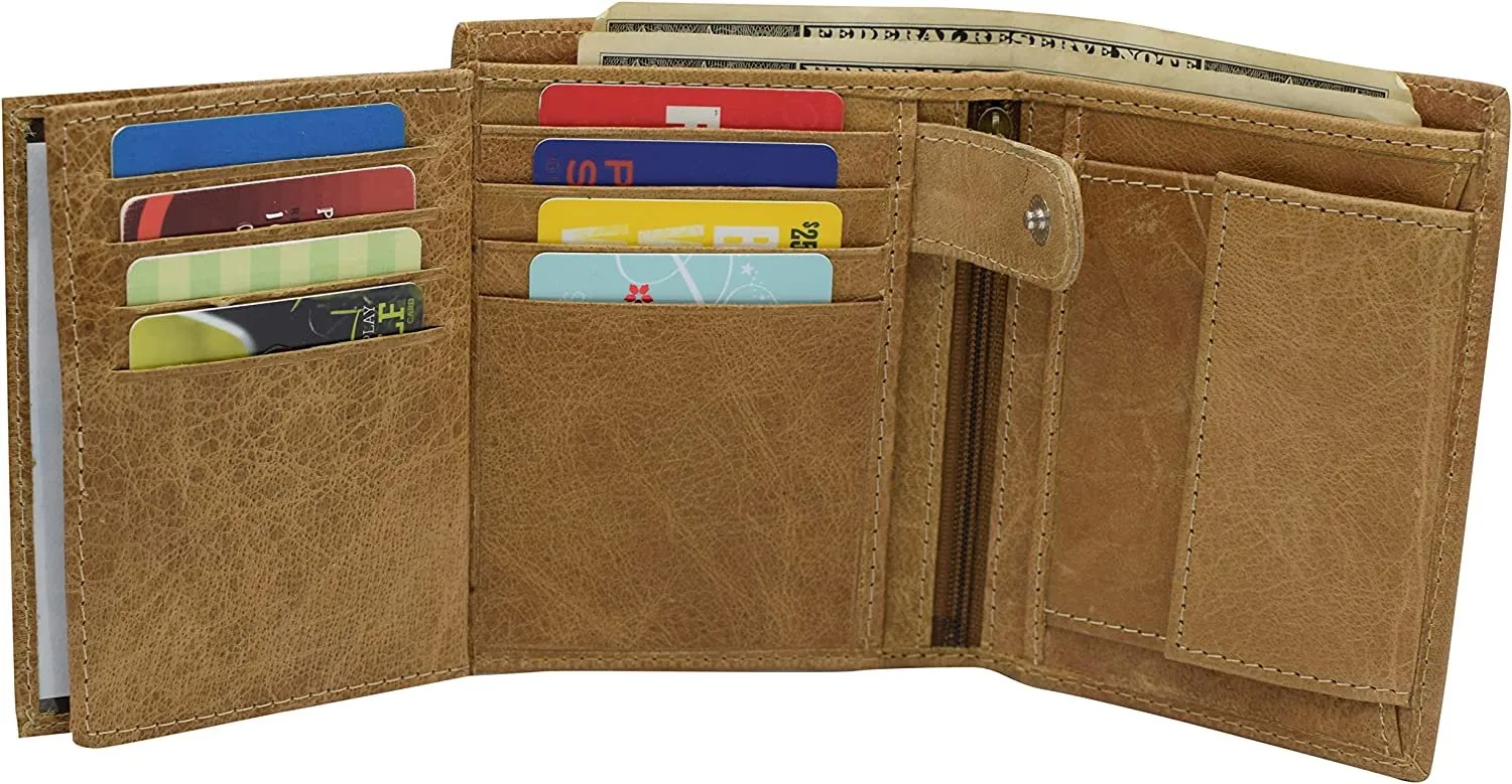 Marshal Men's Genuine Leather Hipster Style Bifold Trifold RFID Blocking Wallet with ID Window