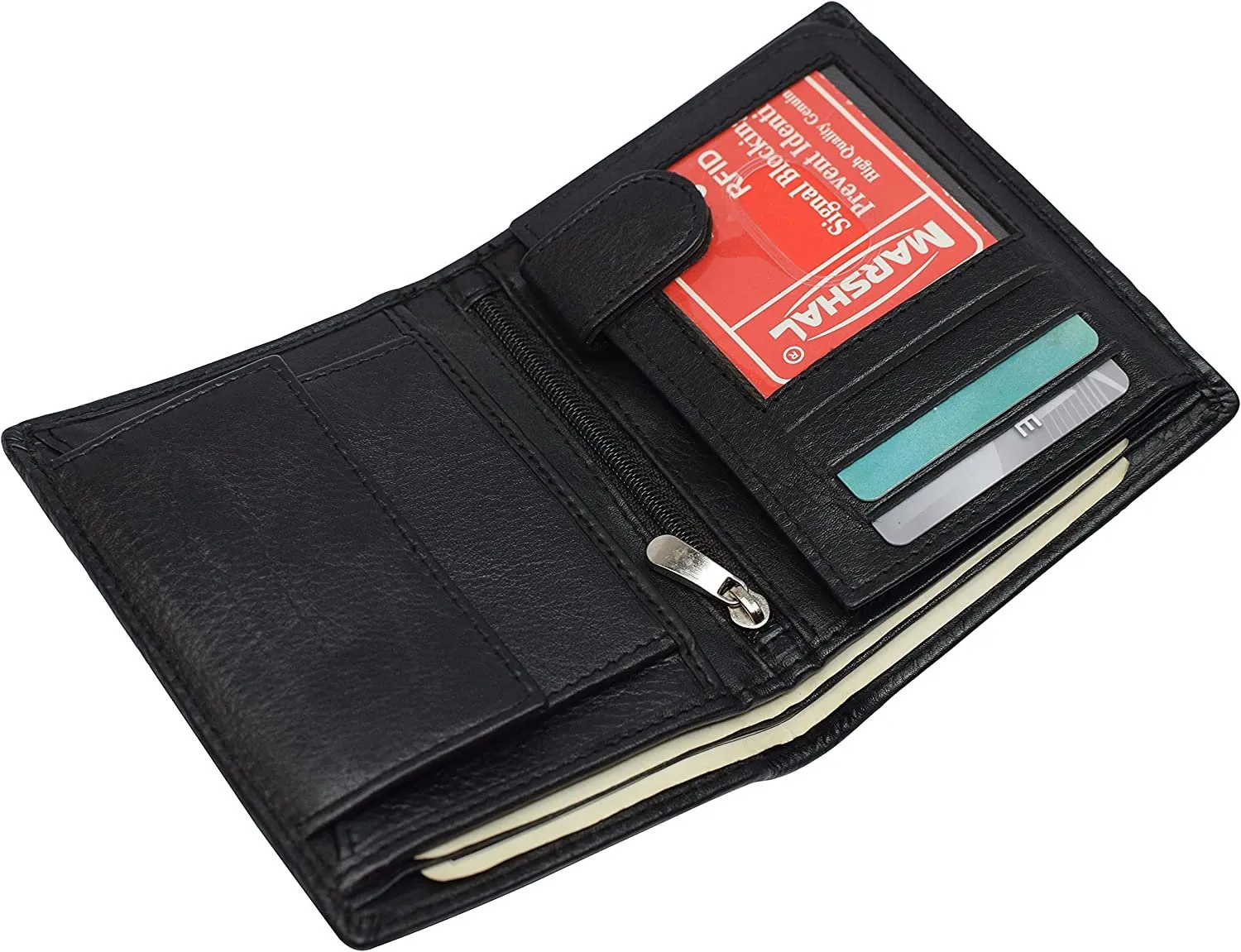 Marshal Men's Genuine Leather Hipster Style Bifold Trifold RFID Blocking Wallet with ID Window