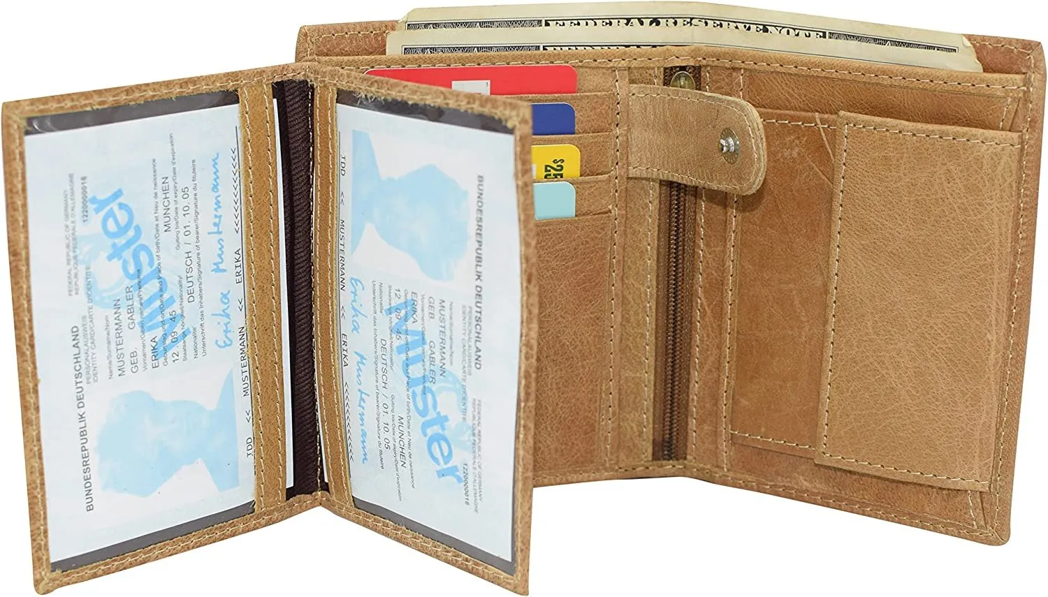 Marshal Men's Genuine Leather Hipster Style Bifold Trifold RFID Blocking Wallet with ID Window