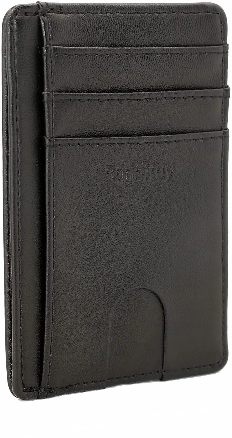 Menes Slim Wallets, Minimalist Front Pocket Leather Wallets for Men Women (Carbon Black)