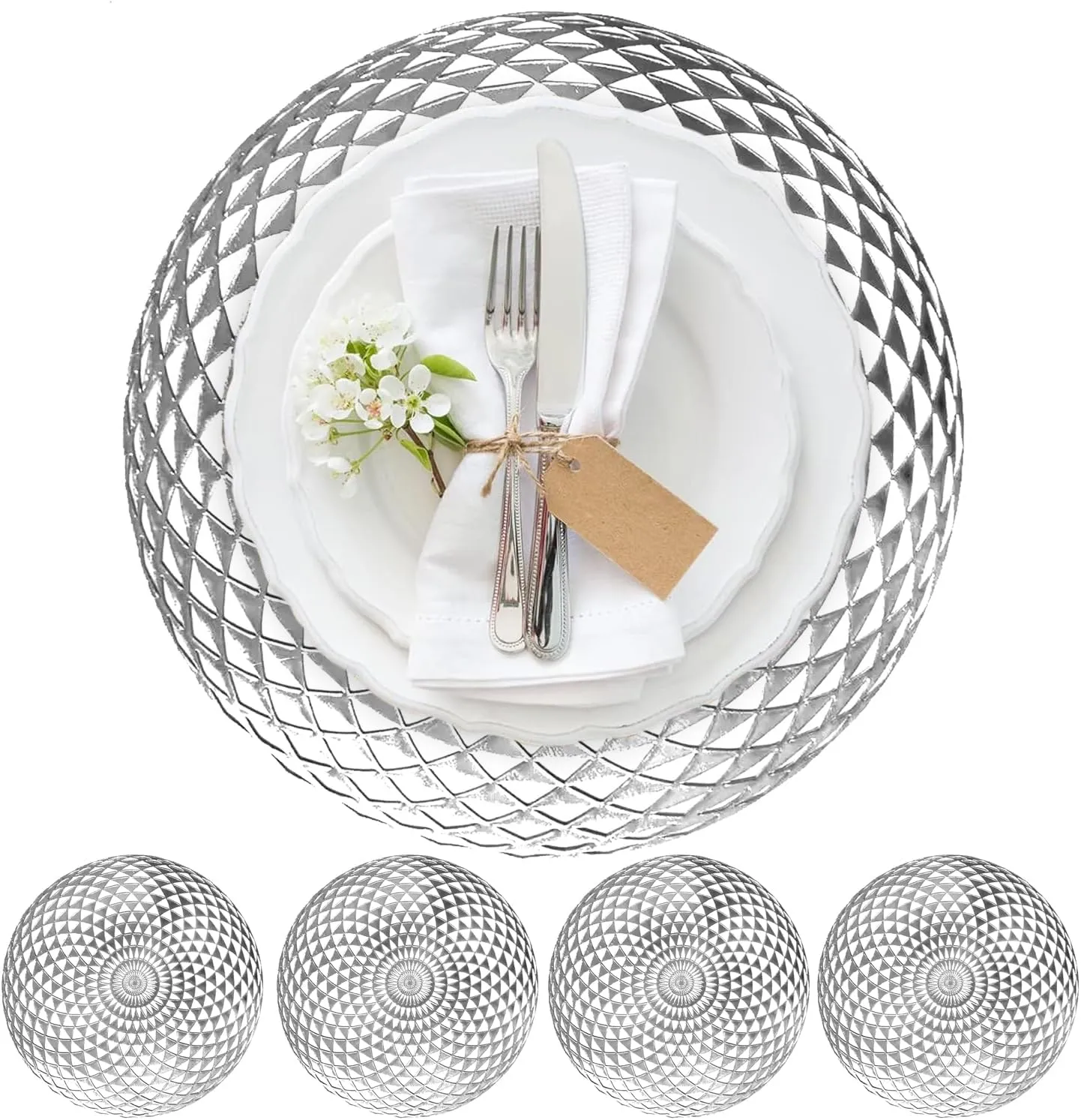 Metallic Placemats Set of 4 - Easy to Clean, Washable Decorative Place Mats for Kitchen and Dining Table - Non-Slip Round Table Mats - Dinnerware & Accessories - Dining Table Centerpiece Décor