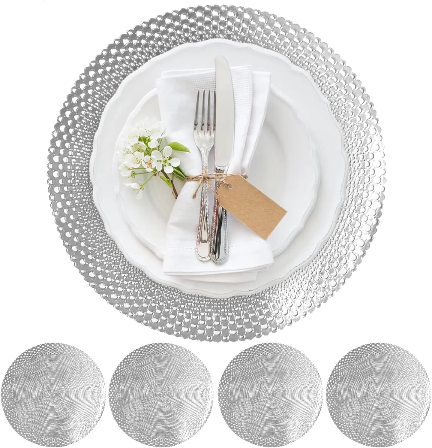 Metallic Placemats Set of 4 - Easy to Clean, Washable Decorative Place Mats for Kitchen and Dining Table - Non-Slip Round Table Mats - Dinnerware & Accessories - Dining Table Centerpiece Décor