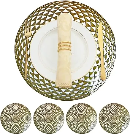 Metallic Placemats Set of 4 - Easy to Clean, Washable Decorative Place Mats for Kitchen and Dining Table - Non-Slip Round Table Mats - Dinnerware & Accessories - Dining Table Centerpiece Décor