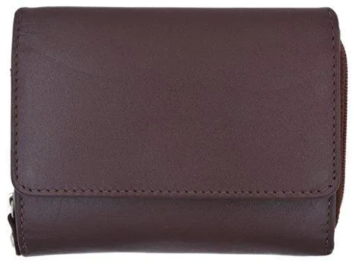 Moga Ladies Genuine Leather Trifold ID Card Holder Wallet With Zippered Compartment Women