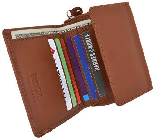 Moga Ladies Genuine Leather Trifold ID Card Holder Wallet With Zippered Compartment Women