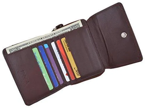 Moga Ladies Genuine Leather Trifold ID Card Holder Wallet With Zippered Compartment Women